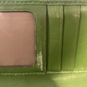 COPY - Coach card holder wallet with green trim, A little wear and tear.